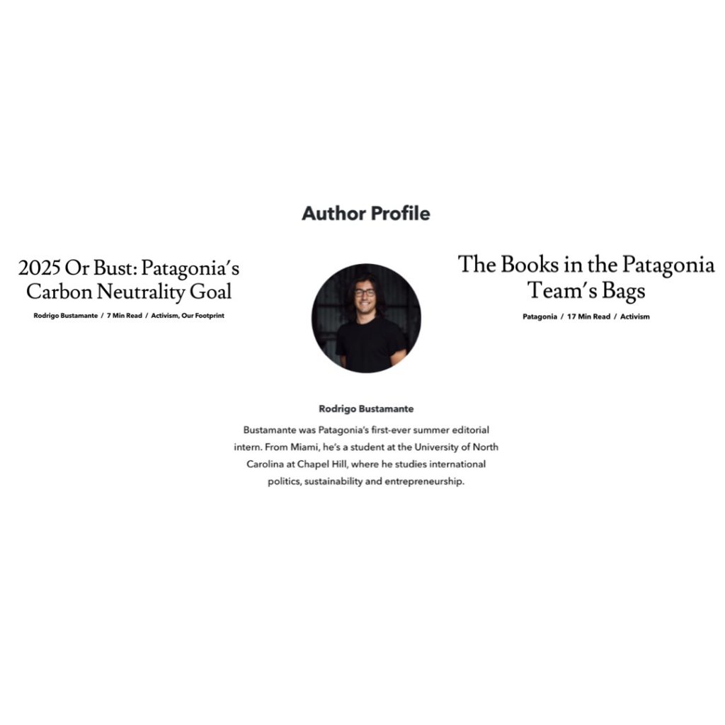 Screenshot of Rodrigo's article on Patagonia's blog.
