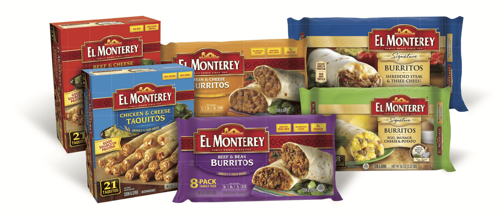 Array of packaged foods by El Montery.