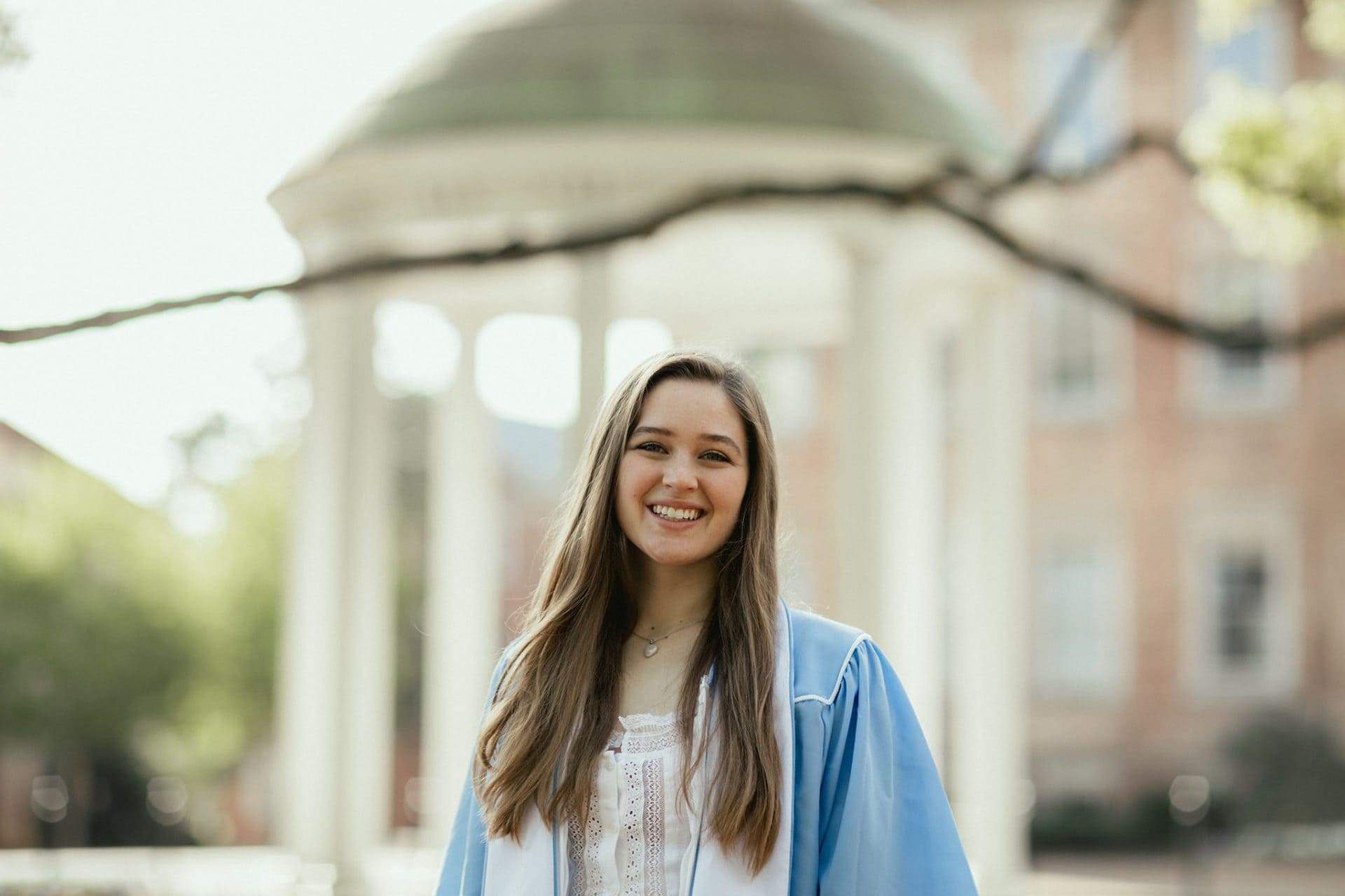 Francie Sentilles posing in front of the Old Well on the UNC-Chapel Hill campus.