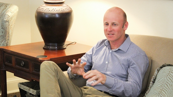 James talks on a sofa at the Foundation.