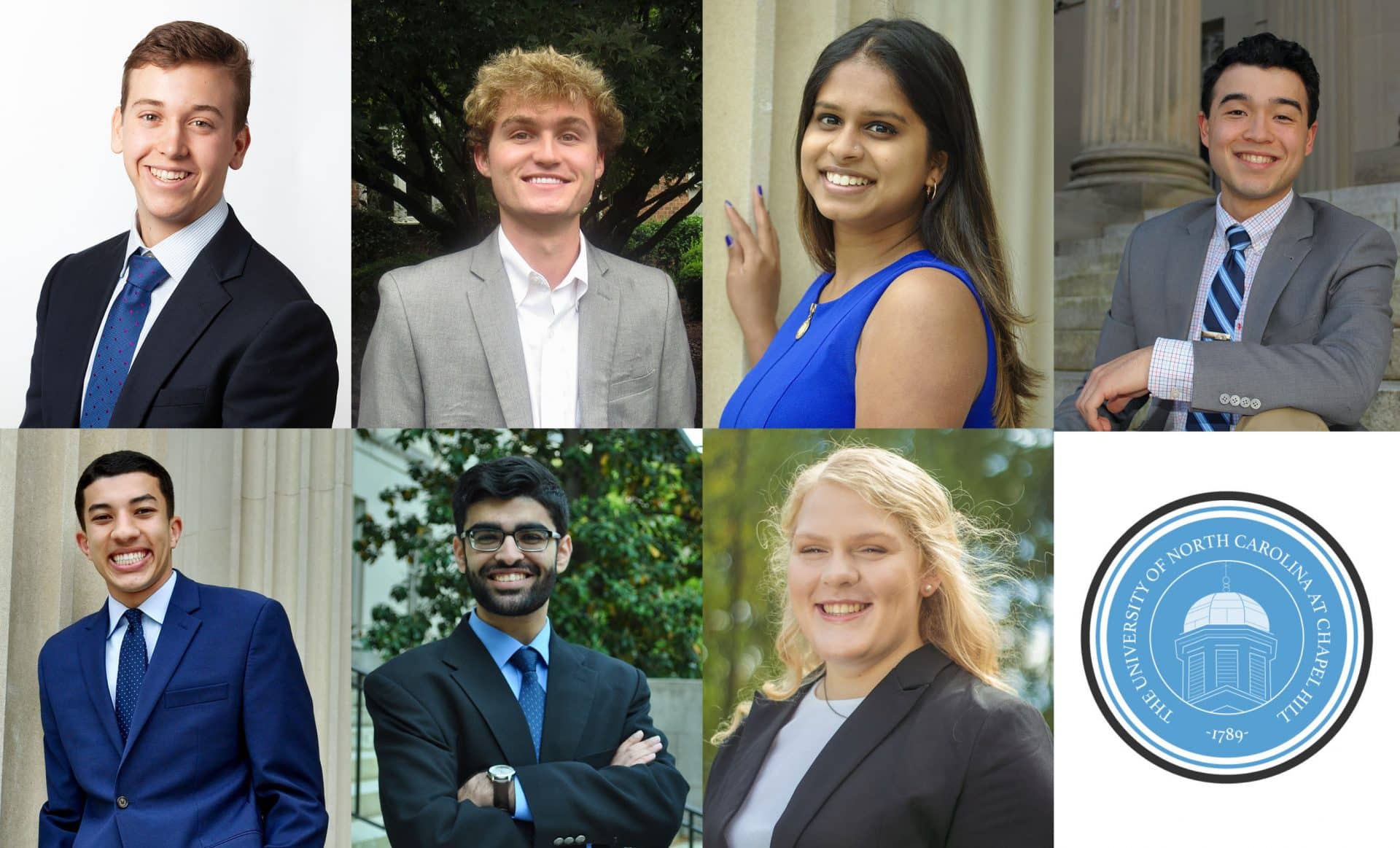 Photo collage of Morehead-Cain Scholars and University of North Carolina at Chapel Hill seal.