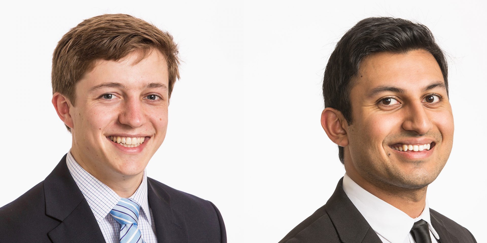 Headshots of Cameron Champion ’20 and Mihir Shah ’20 in business attire.