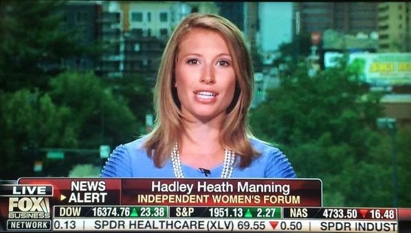 Television screenshot of Hadley speaking on Fox Business Network.