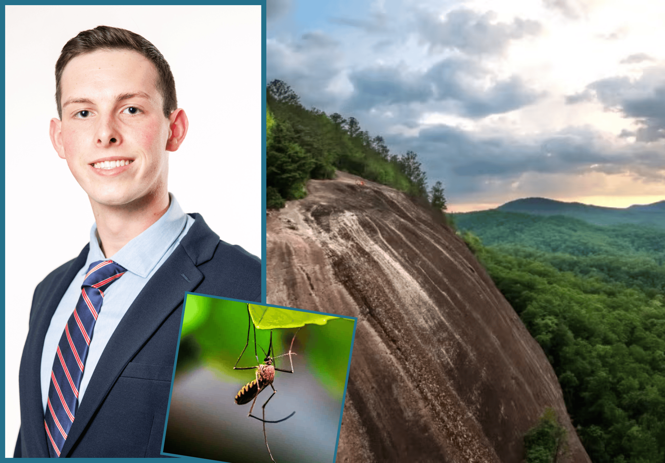 Photo of Silas Durham ’27, a mosquito, and Appalachian North Carolina